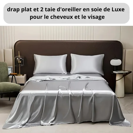 drap plat et 2 taie d'oreiller en soie de Luxe , pour le cheveux et le visage