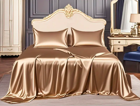 drap plat et 2 taie d'oreiller en soie de Luxe , pour le cheveux et le visage