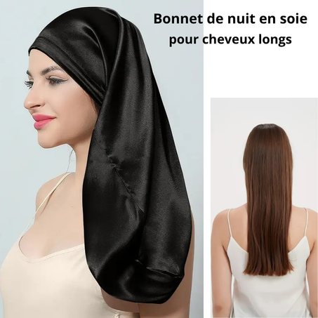 Bonnet de nuit en soie , pour cheveux longs