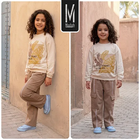 طقم بناتي من قطعتين، 90% قطن (2 أطقم ب 400 درهم)