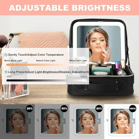 حقيبة مكياج Mocado 🖤 بمرآة مضيئة وإضاءة LED احترافية 💡