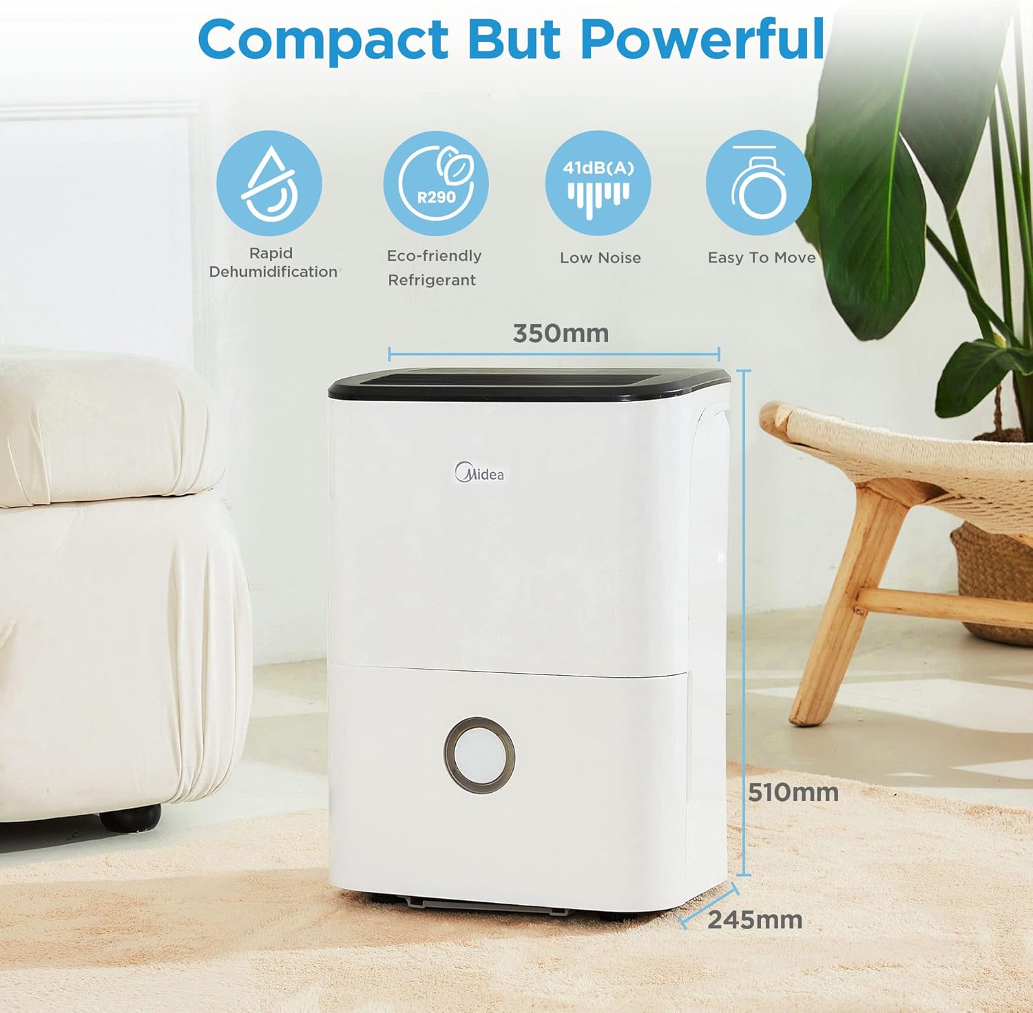 🌀 ودّع الرطوبة والعفن والروائح الكريهة! 📦 جهاز شفط الرطوبة المتنقل من Midea – الحل المثالي لبيئة صحية ونقية! 💨🏠  🔹 إزالة رطوبة فائقة الكفاءة: