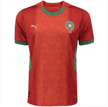 Le maillot officiel de l'équipe nationale marocaine pour la Coupe d'Afrique des Nations ⚪🔴 25-26