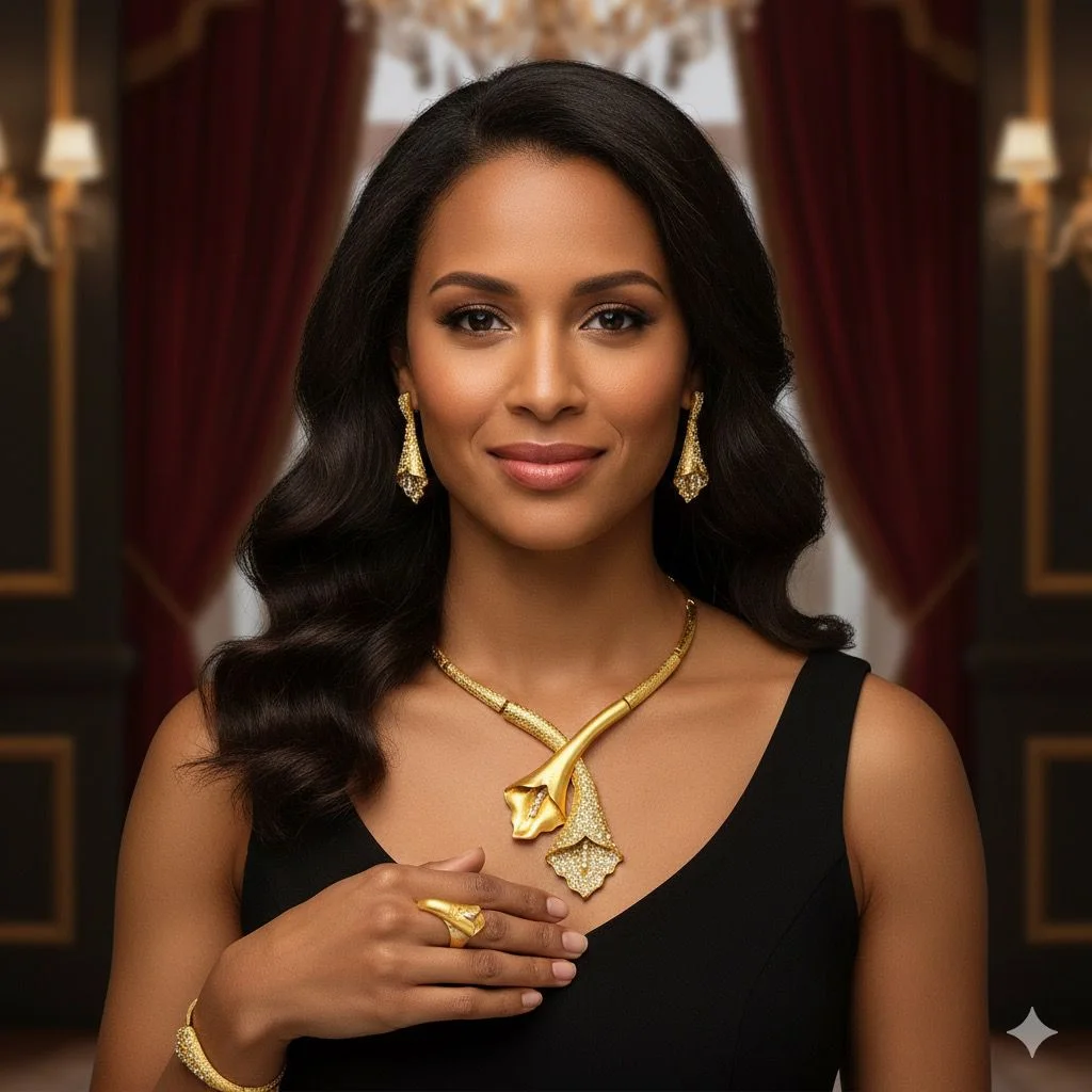 Ensemble de Bijoux Plaqué Or Luxe – Collier, Bracelet, Boucles & Bague Fleur Élite