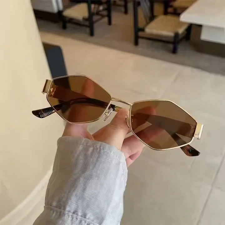 Lunettes de Soleil Polygone Rétro-Chic – Style Hexagonal Géométrique