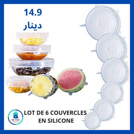 Lot de 6 Couvercles En Silicone Alimentaire Ajustables Et Réutilisables