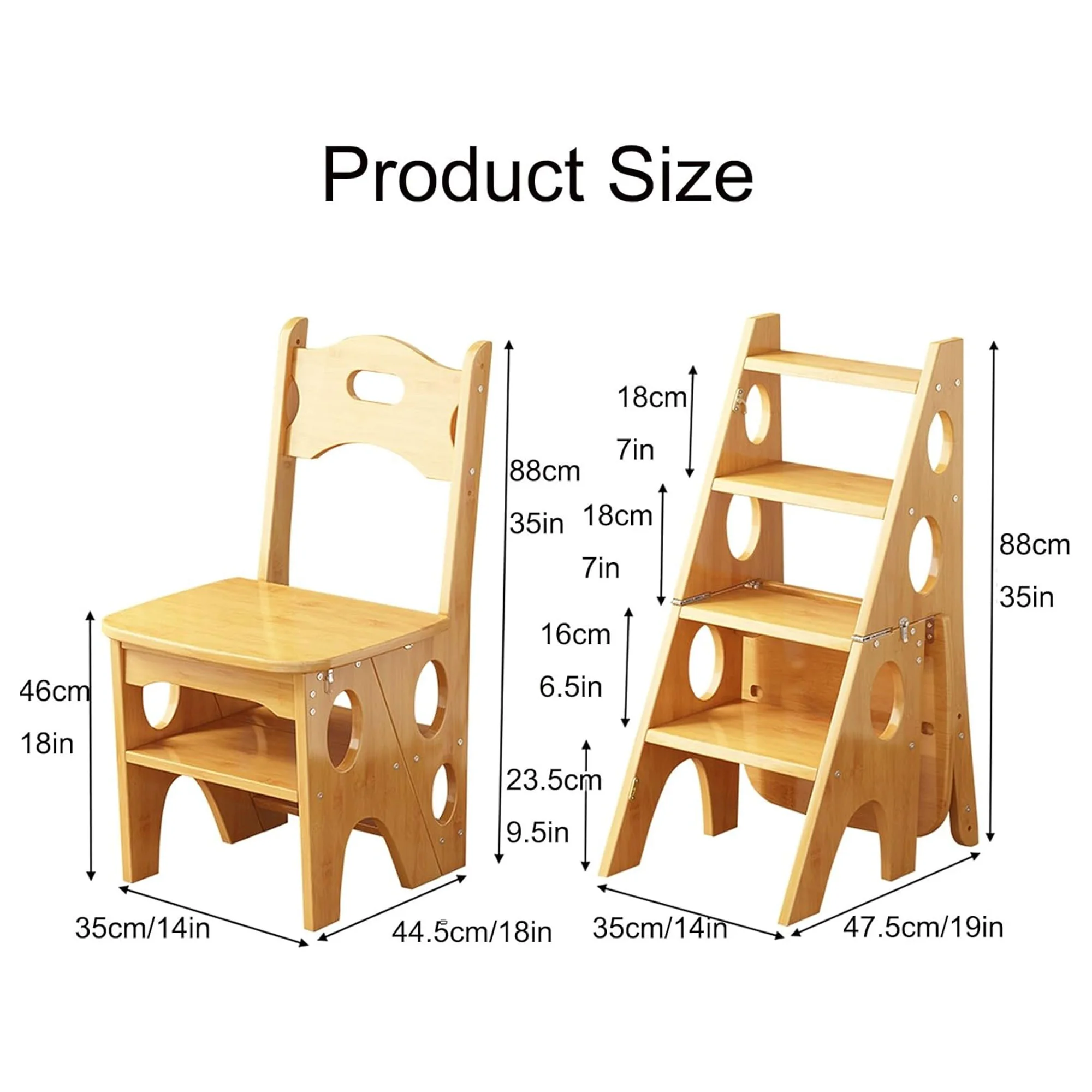 كرسي سلم خشبي قابل للطي 3 في 1