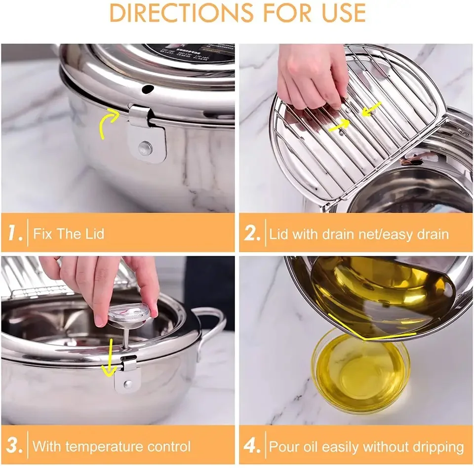 Deep Frying Pan With Thermometer Lid وعاء القلي العميق الياباني