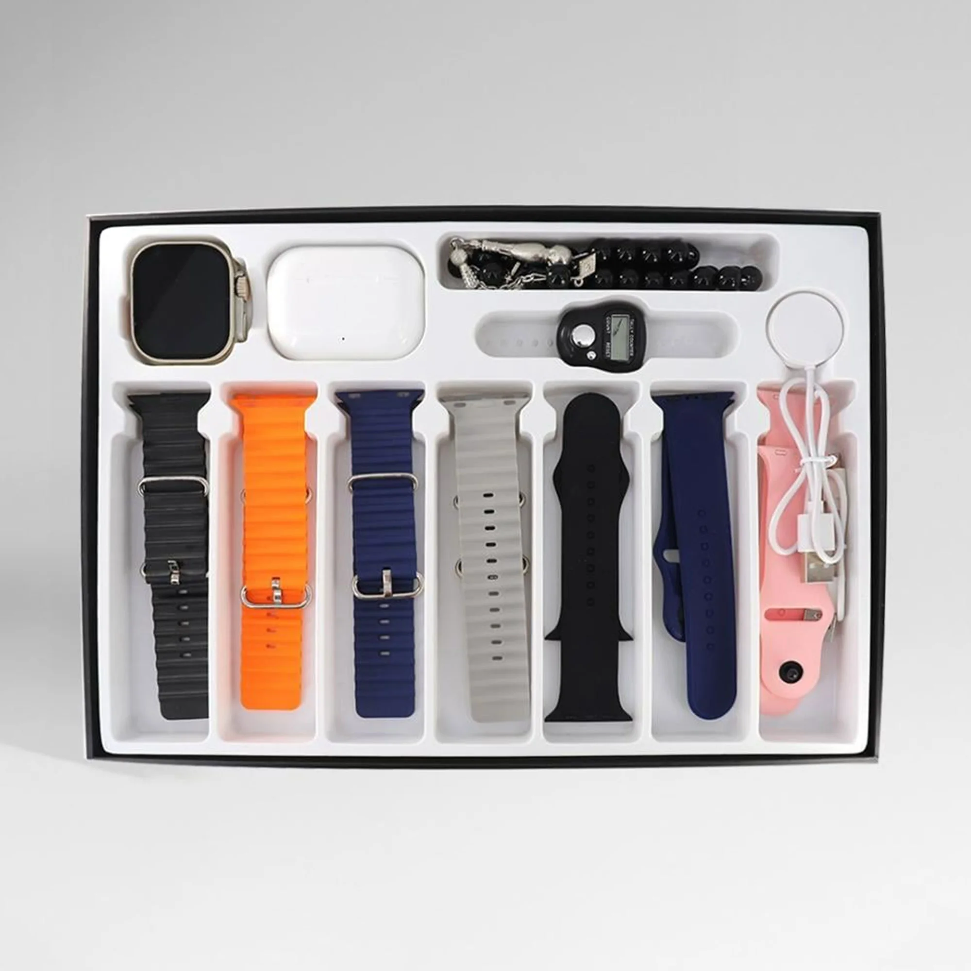 ساعة 7 الوان + سماعة + سبحة + عداد استغفار