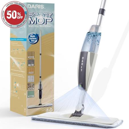 مكنسة تنظيف الأرضيات السحرية 360° - ممسحة دوارة مسطحة بوسادات ألياف دقيقة