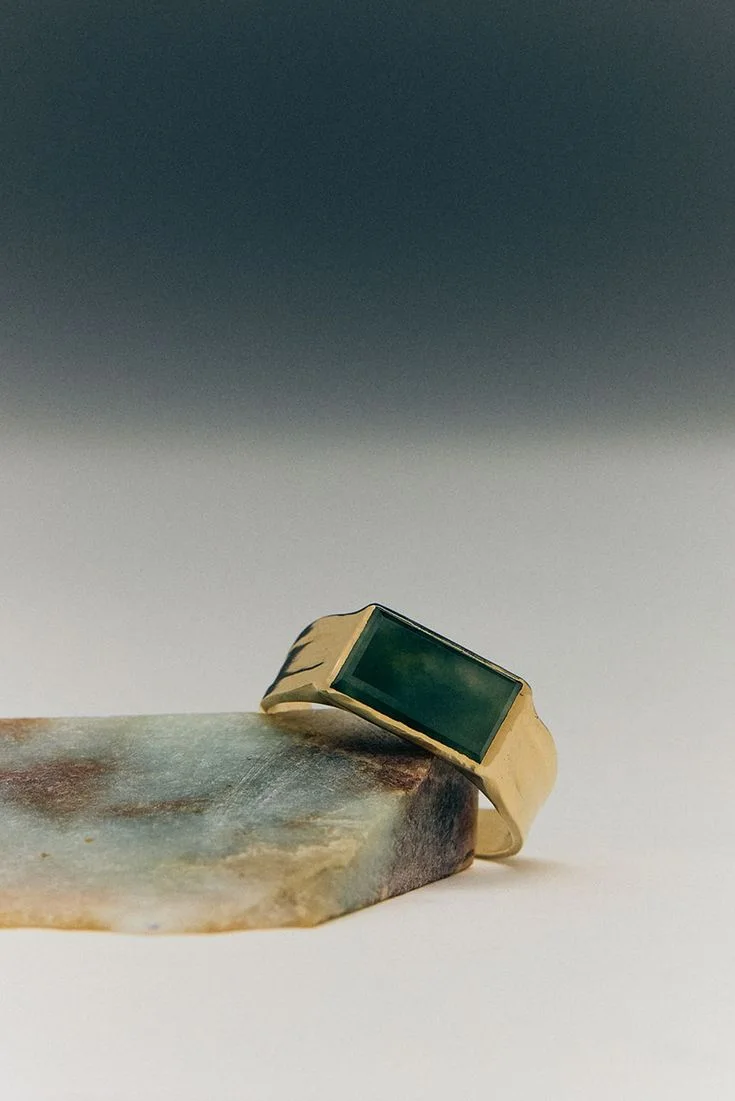 Bague Homme en Cuivre avec Pierre Verte – Élégance Naturelle