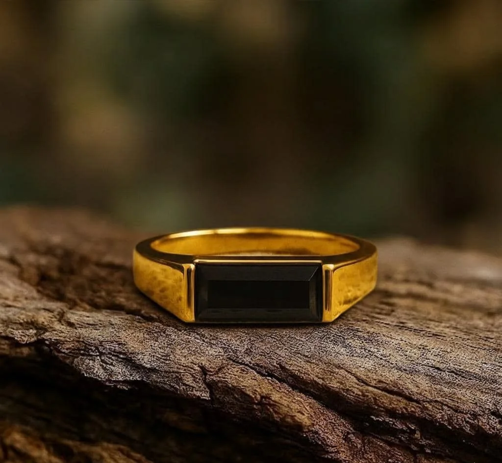 Bague en Cuivre avec Pierre Noire Rectangulaire