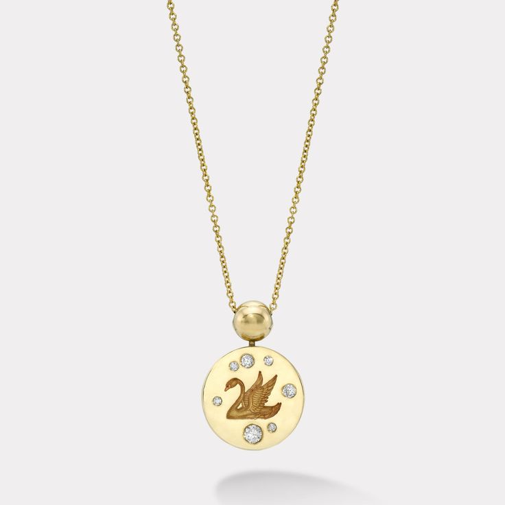 Pendentif en Cuivre Cygne avec Diamants – Élégance et Raffinement Féminin