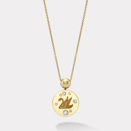 Pendentif en Cuivre Cygne avec Diamants – Élégance et Raffinement Féminin