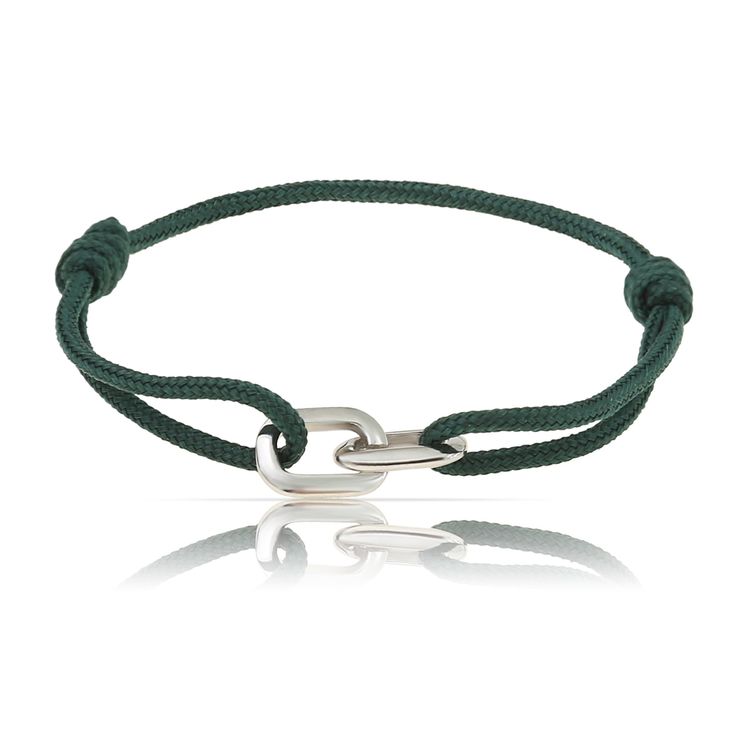 Bracelet Simple en Argent 925 avec Fil de Cuir Vert – Élégance & Modernité