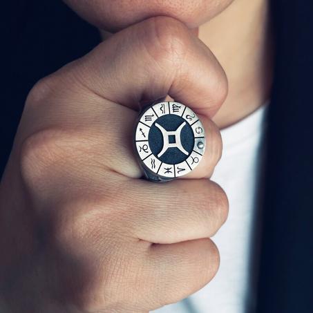 Bague Astrologie du Zodiaque Gémeaux en Argent Sterling – Cadeau Idéal pour Homme