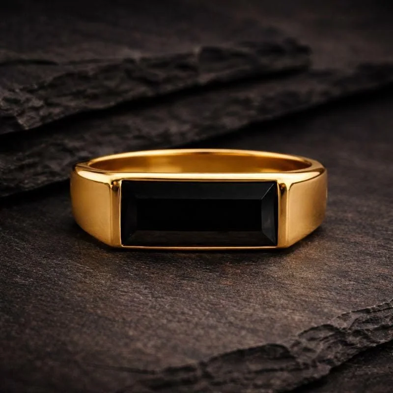 Bague en Cuivre avec Pierre Noire Rectangulaire