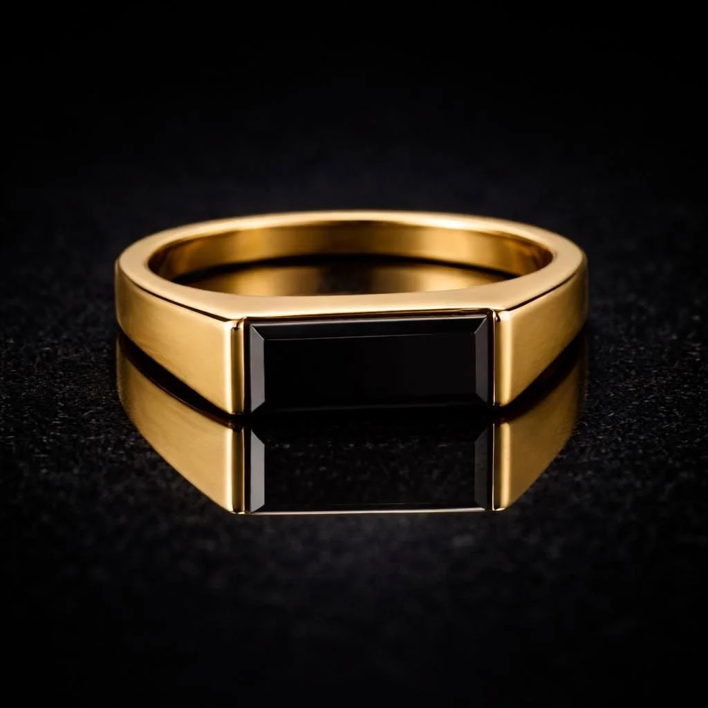 Bague en Cuivre avec Pierre Noire Rectangulaire