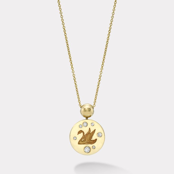 Pendentif en Cuivre Cygne avec Diamants – Élégance et Raffinement Féminin