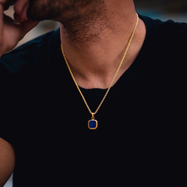 Chaîne en Cuivre avec Pendentif en Pierre Bleue pour Homme – Élégance et Charisme