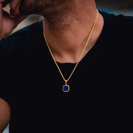 Chaîne en Cuivre avec Pendentif en Pierre Bleue pour Homme – Élégance et Charisme