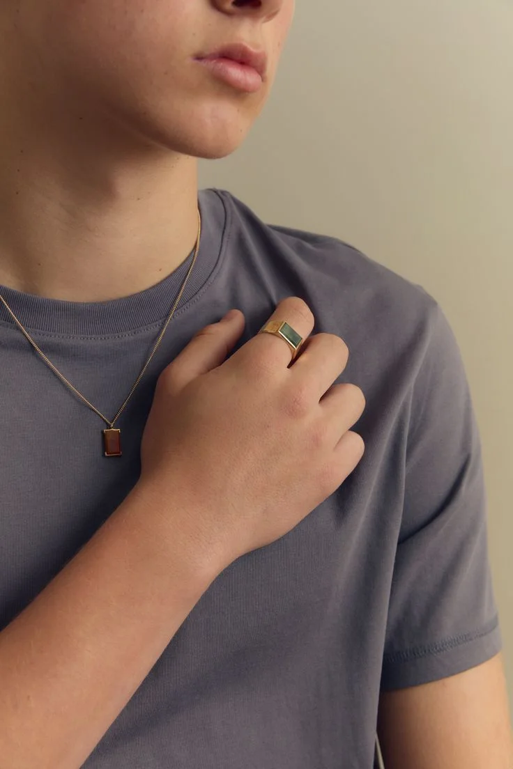 Bague Homme en Cuivre avec Pierre Verte – Élégance Naturelle