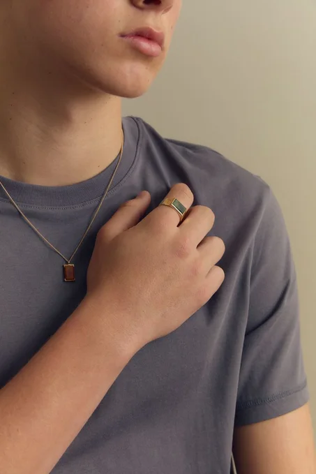 Bague Homme en Cuivre avec Pierre Verte – Élégance Naturelle