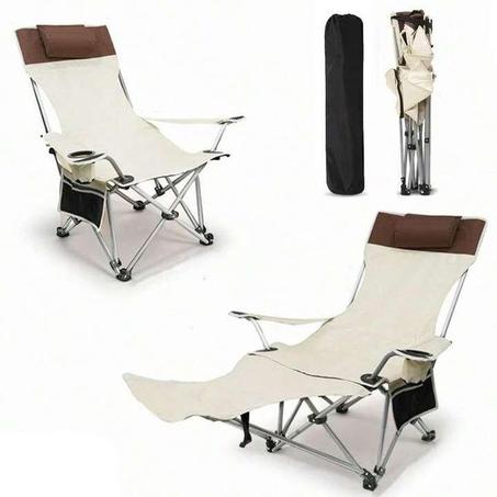 كرسي استرخاء قابل للطي بتصميم مريح وفاخر – مع وسادة رأس، حامل أكواب، وحقيبة حمل