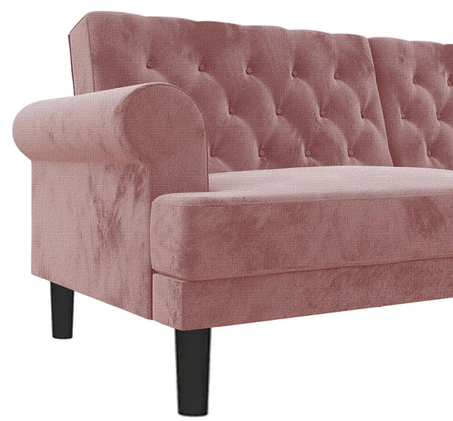 هاوس | نوتيلا أريكة على شكل سرير 2 في 1 بتصميم أنيق بأذرع ملفوفة منجدة بالكتان - زهري غامق