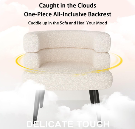 كرسي اريكة مفرد مزخرف من الميكاكوز، كرسي بذراعين من القماش مع ارجيل، كرسي قراءة منجد لغرفة المعيشة وغرفة النوم والمكتب، بوليستر، ابيض