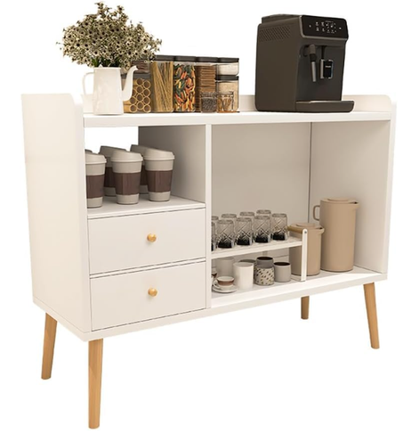 ركن قهوة مع مساحة تخزين، بوفيه جانبي متعدد الوظائف، خزانة مطبخ مع ادراج، خزانة بسيطة لغرفة الطعام وغرفة المعيشة، 100 × 35 × 80 سم، ابيض