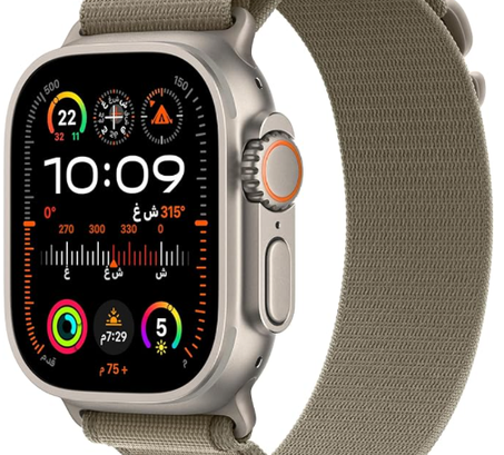 ساعه ابل الترا 2 (نظام تحديد المواقع + شريحة اتصال، مقاس 49 ملم) إطار تيتانيوم مع حزام قماشي ألباين زيتي - مقاس كبير