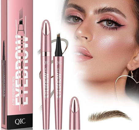 قلم حواجب ميكروبلايد بـ4 شقوق اصدار جديد 2024: قلم حواجب سائل ثلاثي الابعاد مقاوم للعرق ومتعدد الوظائف وطبيعي ويدوم طويلا ومريح (بني داكن)