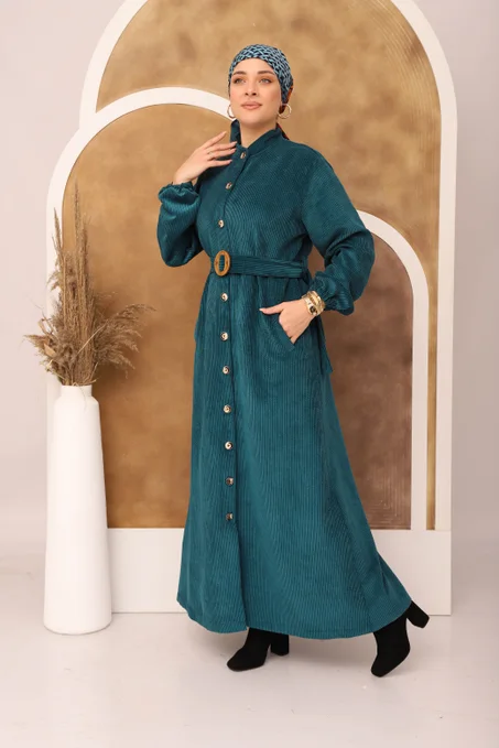 Robe Velours Bleu Pétrole