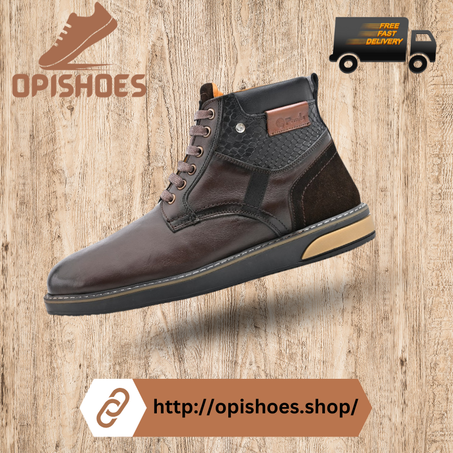 Chaussures bottine en cuir et daim marron- YR35