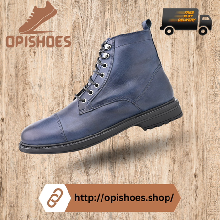 Bottine en cuir bleu -YR64