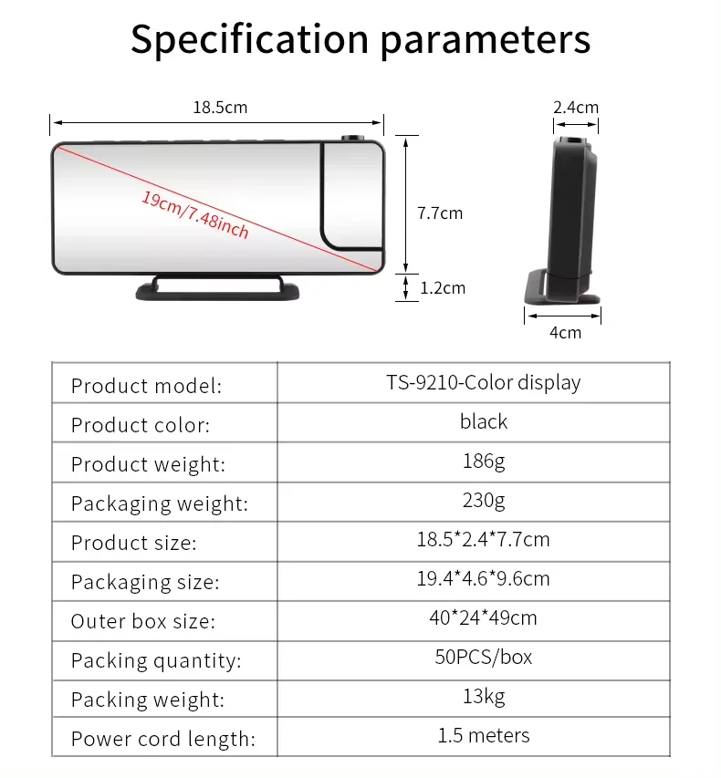 ساعة إسقاط ثلاثية الأبعاد ساعات رقمية ليد منبه ، طاولة عرض قابلة للحقن مع جدار راديو لسقف غرفة النوم