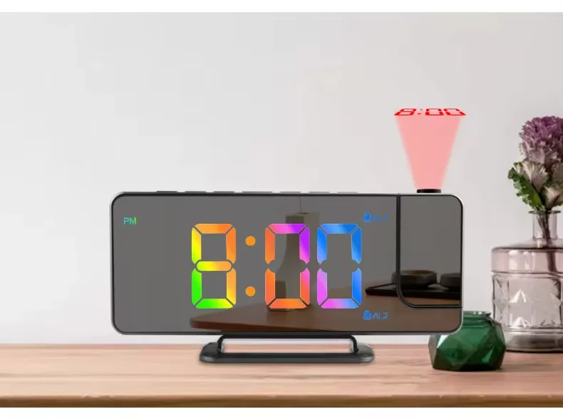 ساعة إسقاط ثلاثية الأبعاد ساعات رقمية ليد منبه ، طاولة عرض قابلة للحقن مع جدار راديو لسقف غرفة النوم