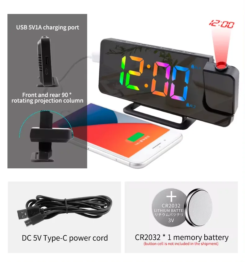 ساعة إسقاط ثلاثية الأبعاد ساعات رقمية ليد منبه ، طاولة عرض قابلة للحقن مع جدار راديو لسقف غرفة النوم