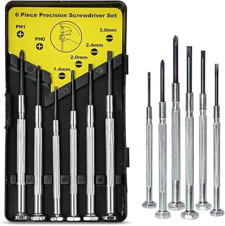 SHOPPINGGD Juego de 6 mini destornilladores con estuche, juego de destornilladores de precisión con 6 destornilladores de cabeza plana en diferentes tamaños, puntas de destornillador pequeñas