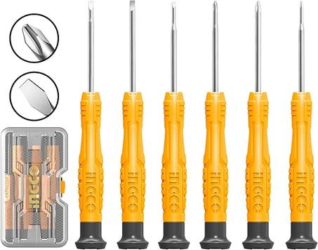 Juego de destornilladores de precisión INGCO de 6 piezas, adecuado para relojes, anteojos, relojes, computadoras, reparaciones electrónicas, destornillador de precisión multifunción, modelo H