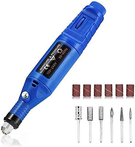 Herramienta rotativa con 6 cabezales, taladro eléctrico Enlife con mango, pulidor de uñas, amoladora angular de uñas con velocidad ajustable, juego de herramientas manuales rotativas multifun
