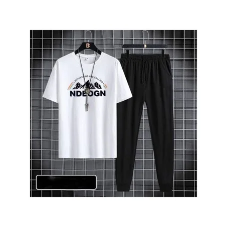 Berrykey Ensembles de sport à manches courtes pour hommes 2 en 1 - Noir, Blanc