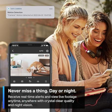 كاميرا مراقبة تي بي لينك من تابو لمراقبة الاطفال والحيوانات الاليفة مع تقنية كشف الحركة، 1080P، صوت ثنائي الاتجاه، رؤية ليلية، تخزين سحابي وبطاقة SD، تعمل مع اليكسا وجوجل هوم (C200)
