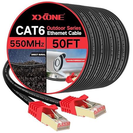 XXONE Cable Ethernet Cat6 de 50 pies para exteriores, resistente al agua y entierro directo, resistente a la intemperie para adaptadores de red, hubs, interruptores, enrutadores (RJ45)