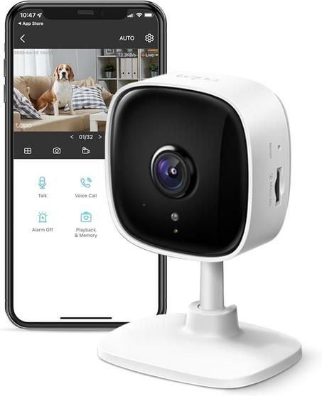 Tapo by TP-Link 1080P Cámara de seguridad para interior, detección de movimiento, audio de 2 vías y sirena, visión nocturna, almacenamiento en nube y tarjeta SD, compatible con Alexa y Google