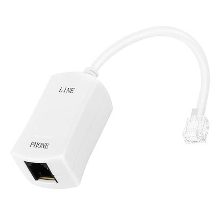 Lativu Filtro DSL para teléfono fijo, paquete de 1 filtro DSL en línea, adaptador de línea telefónica RJ11 6P2C macho a hembra para máquinas de fax/contestadoras, color blanco