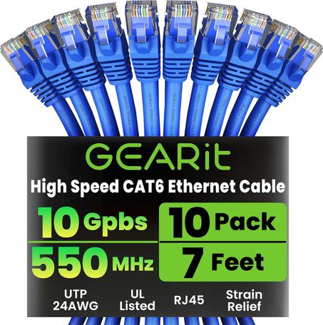 GearIT - Cable Ethernet Categoría 6, sin enganches, cable de red LAN para computadora, Azul