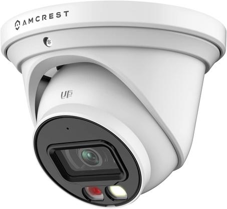 Amcrest Cámara IP PoE de torreta AI de 5MP con visión nocturna de 49 pies, cámara IP de seguridad al aire libre, micrófono integrado, detección de humanos y vehículos, disuasorio activo, FOV