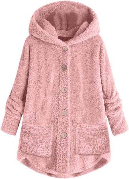 معطف نسائي انيق بشكل هودي مع قلنسوة بكم طويل ازرار وحجم كبير بوليستر